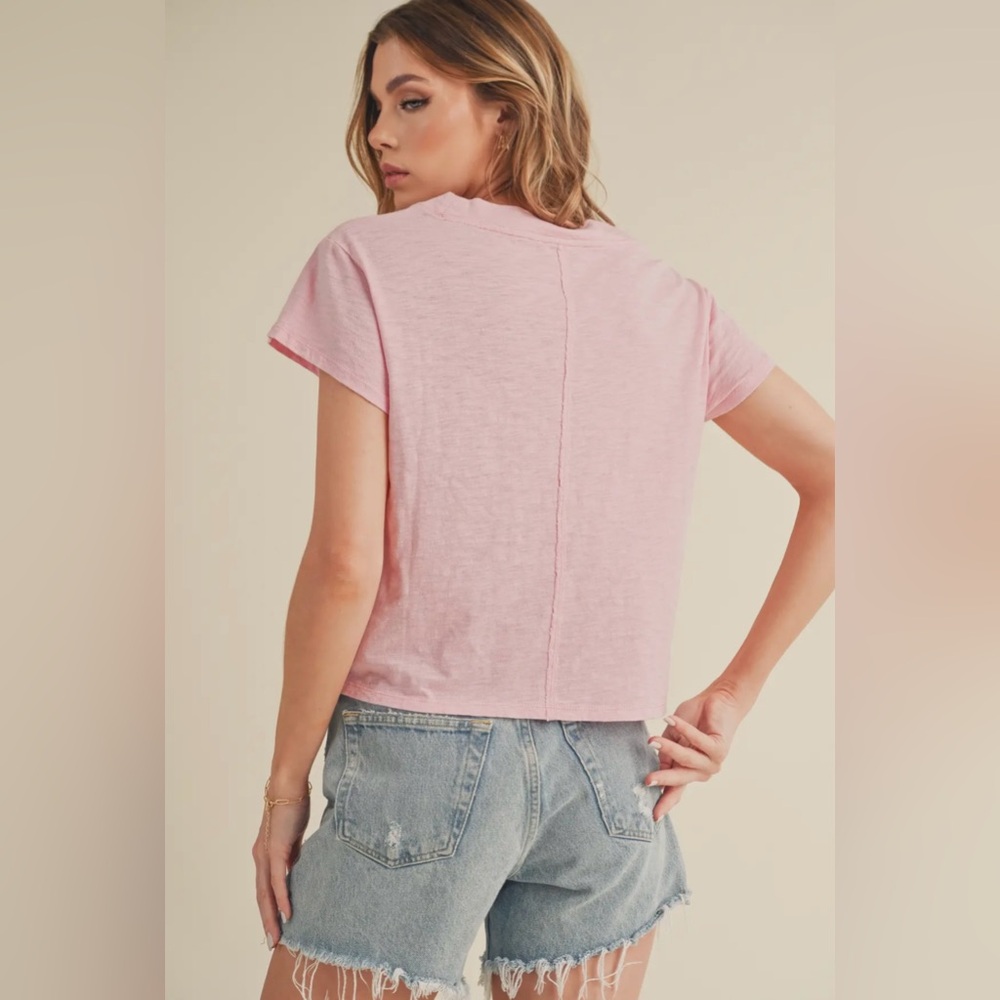 Classic V-Neck Short Sleeve Tee in Pink - Picture 2 of 2